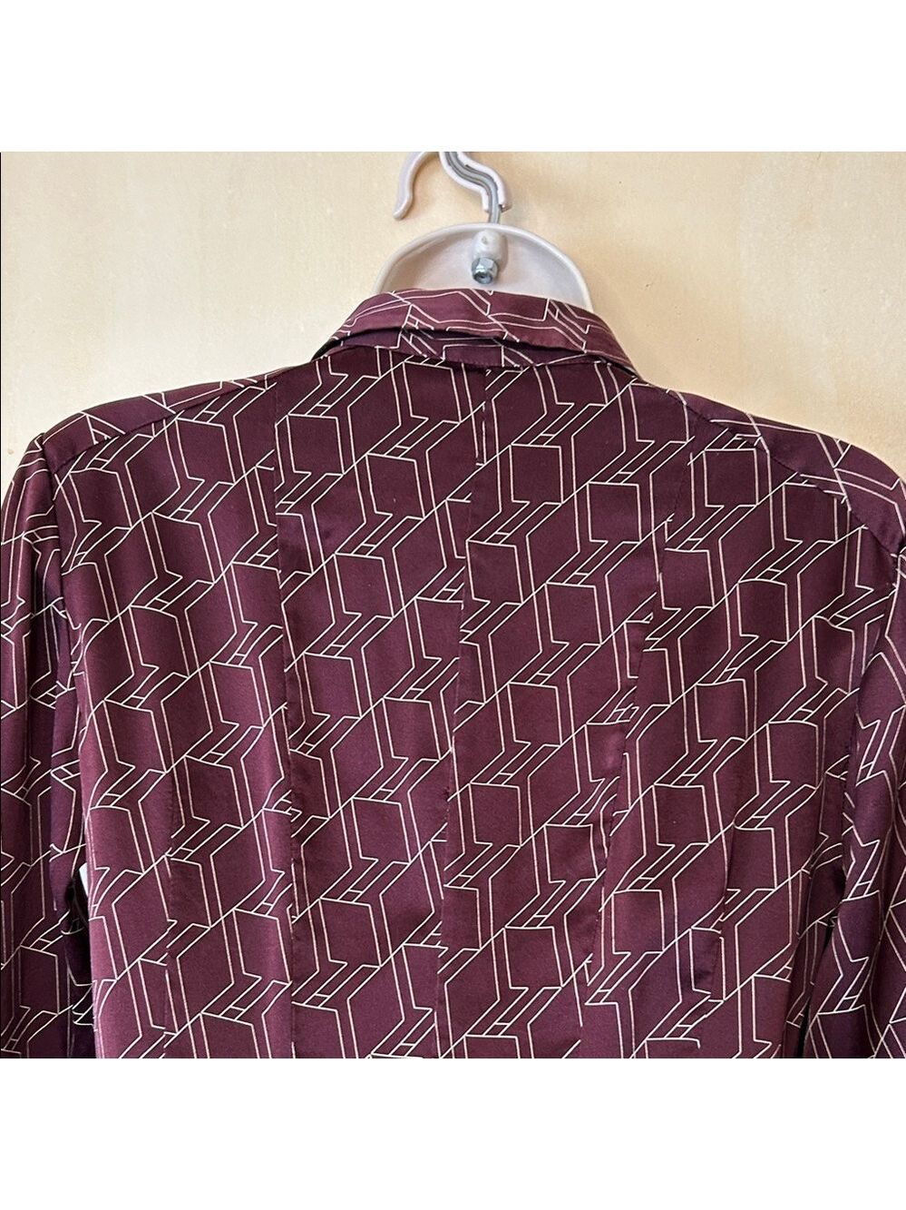 rag & bone Silk Burgundy Long Sleeve Dress with Geometric Pattern size 4 - Picture 8 of 14